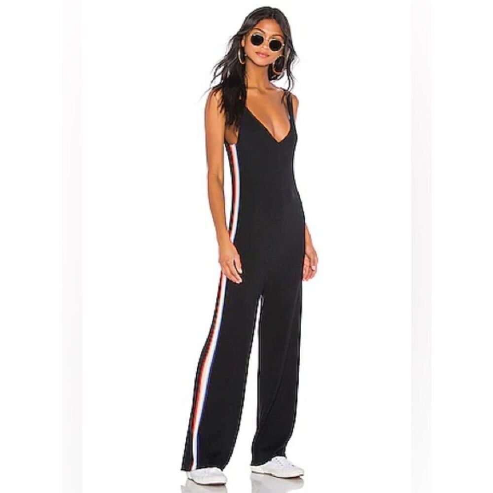 Madeleine Thompson Spiritual Gangster Sz XS Black Wide-Leg Jumpsuit Side Stripe